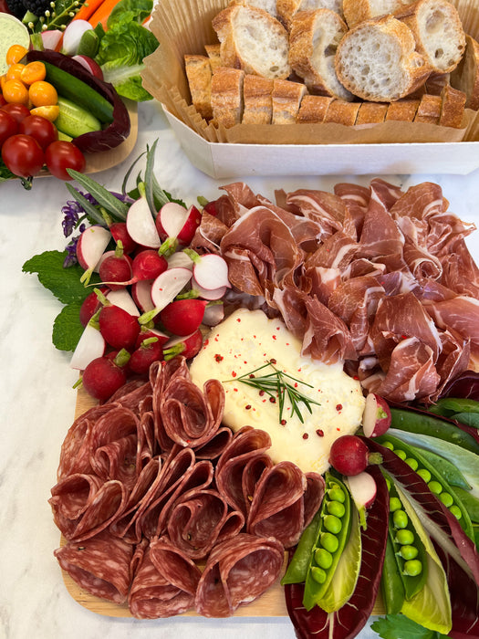 Charcuterie Meats, Baguette, Butter & Radish Platter