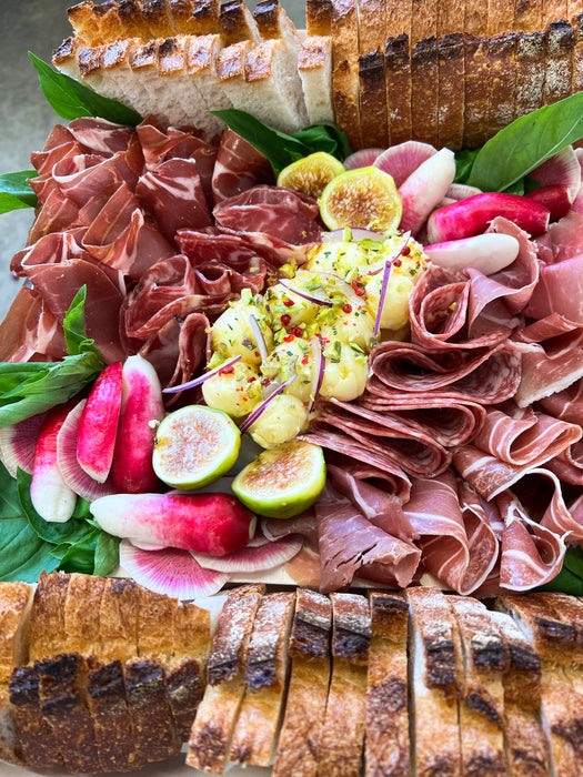 Charcuterie Meats, Baguette, Butter & Radish Platter